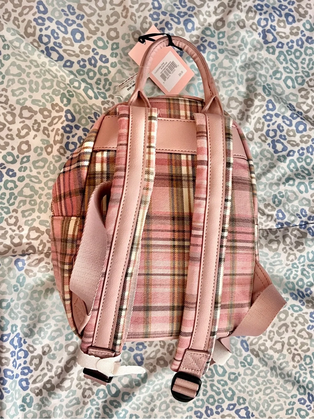 New Pink Plaid Juicy Couture Backpack Purse Bag Dog Charm Patch Work